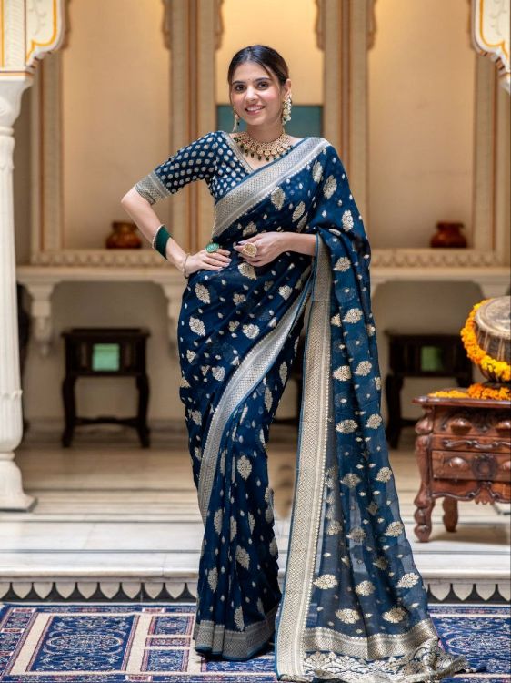 Picture of Comely Silk & Jacquard Blue Saree