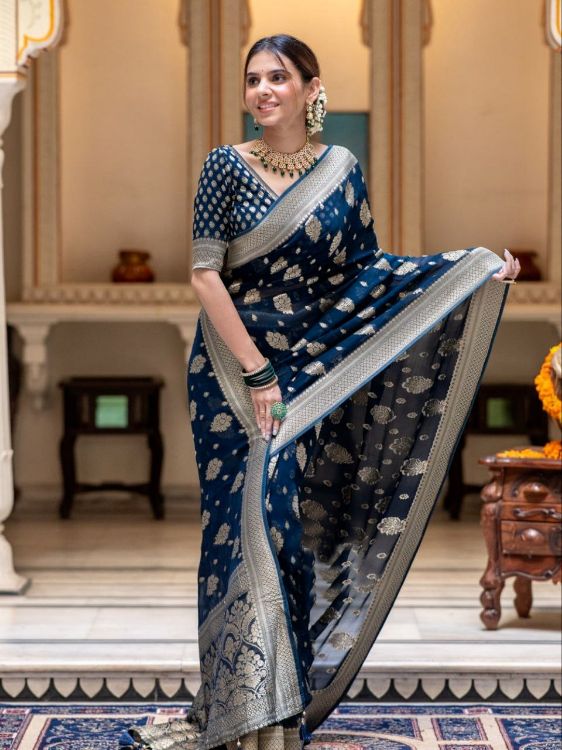 Picture of Comely Silk & Jacquard Blue Saree