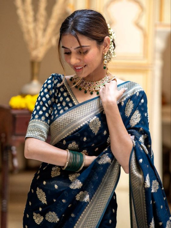 Picture of Comely Silk & Jacquard Blue Saree