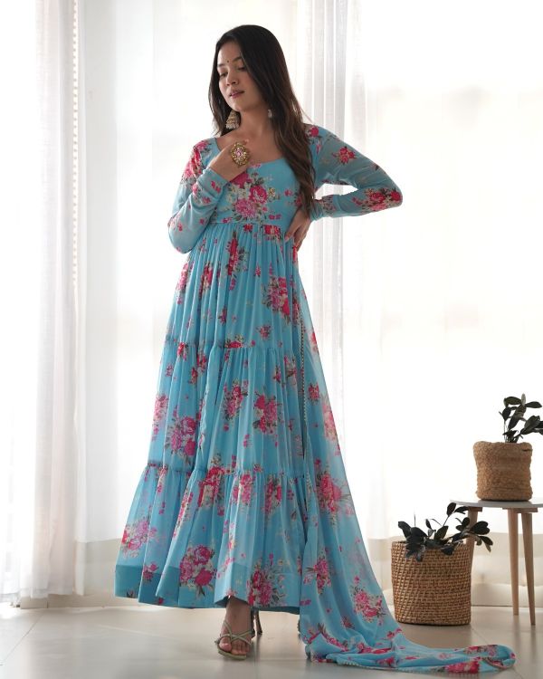 Picture of Charming Georgette Light Sky Blue Salwar Suits