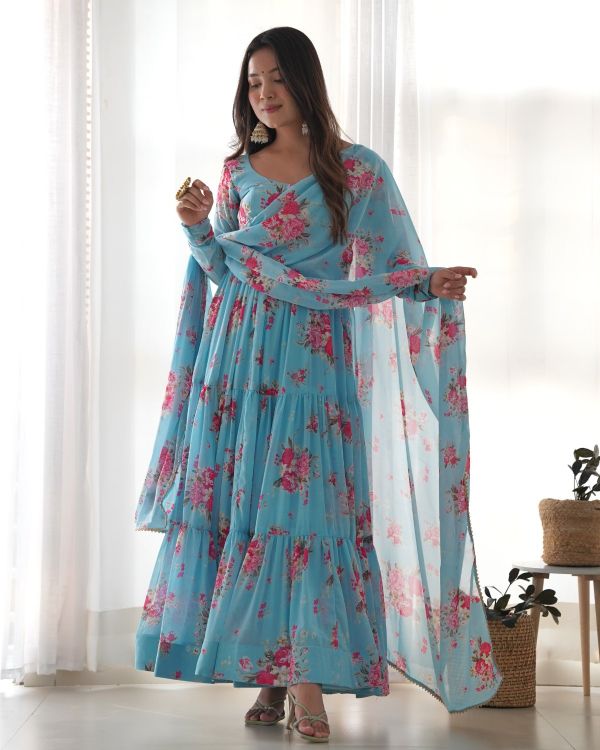 Picture of Charming Georgette Light Sky Blue Salwar Suits