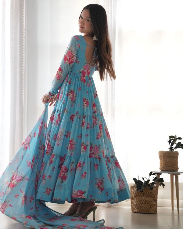 Picture of Charming Georgette Light Sky Blue Salwar Suits
