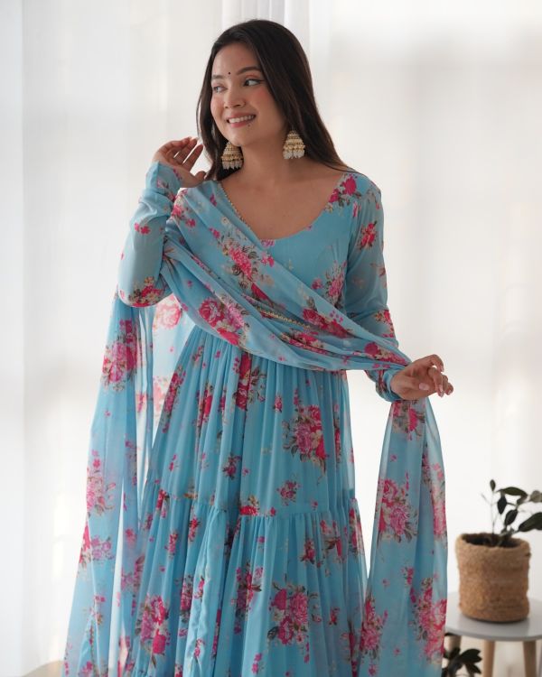 Picture of Charming Georgette Light Sky Blue Salwar Suits