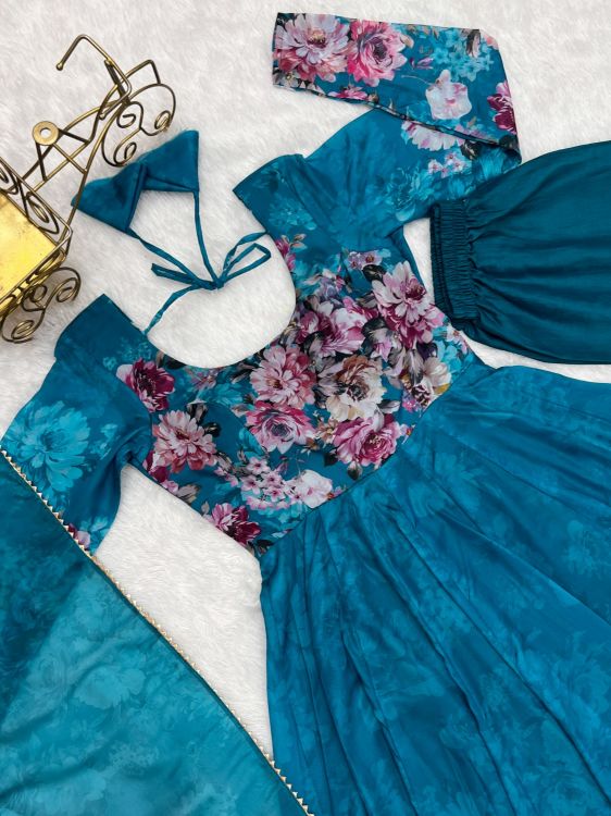 Picture of Amazing Organza Steel Blue Salwar Suits