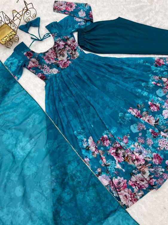 Picture of Amazing Organza Steel Blue Salwar Suits