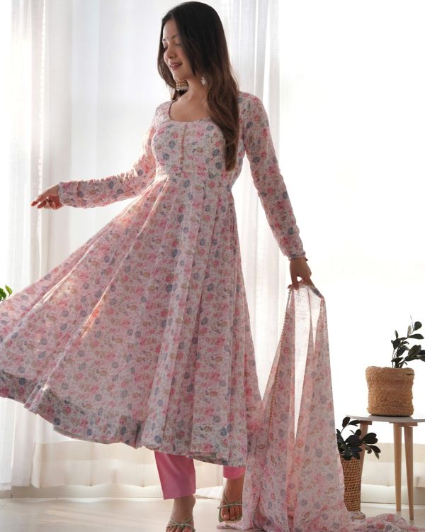 Picture of Bewitching Chiffon Pink Readymade Suits