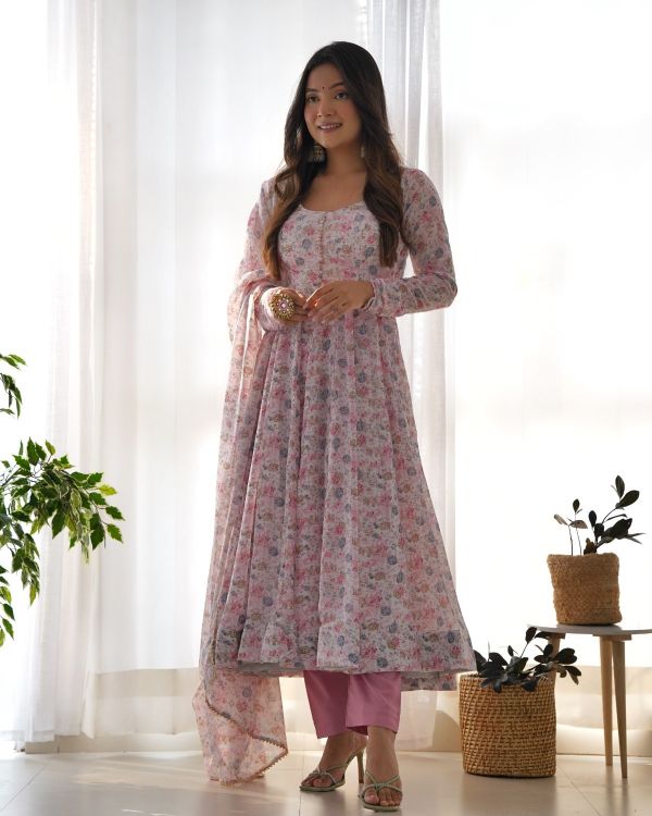 Picture of Bewitching Chiffon Pink Readymade Suits