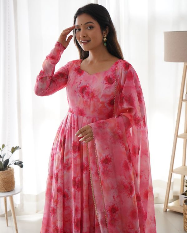 Picture of Lovely Pure Soft Organza Pink Readymade Anarkali Suits