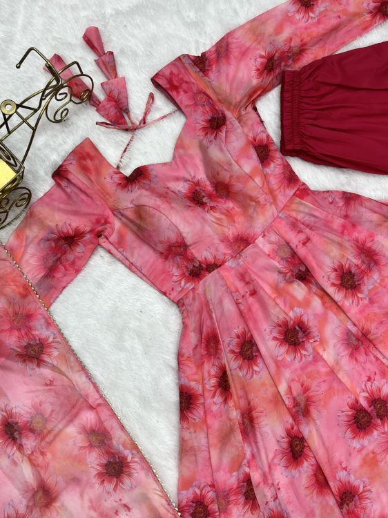 Picture of Lovely Pure Soft Organza Pink Readymade Anarkali Suits