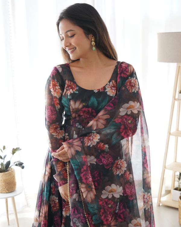 Picture of Wonderful Pure Soft Organza Black Readymade Anarkali Suits