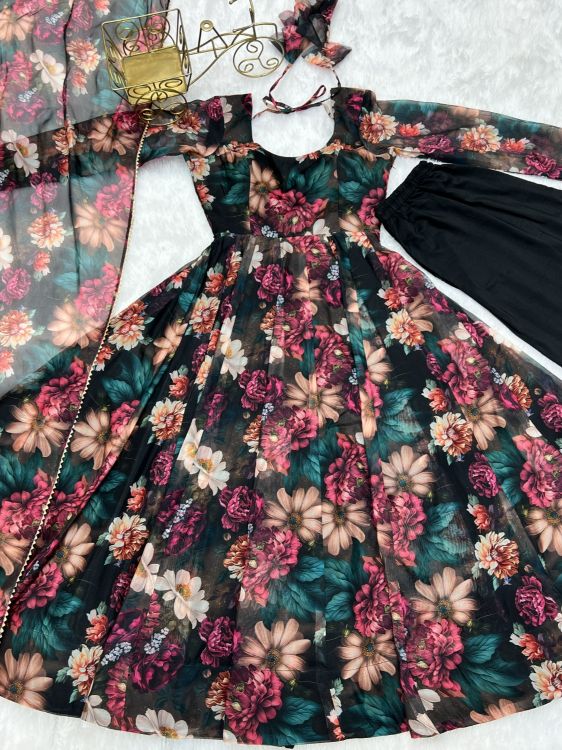 Picture of Wonderful Pure Soft Organza Black Readymade Anarkali Suits