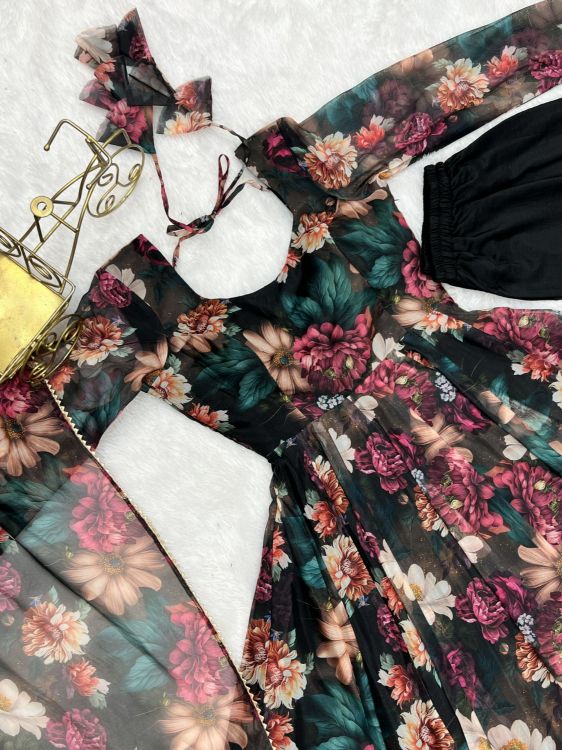 Picture of Wonderful Pure Soft Organza Black Readymade Anarkali Suits