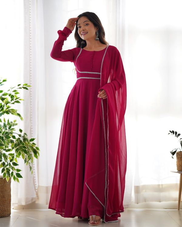 Picture of Designer Pure Soft Georgette Deep Pink Readymade Anarkali Suits