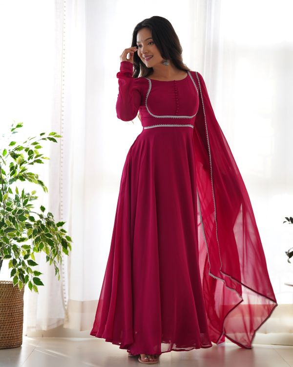 Picture of Designer Pure Soft Georgette Deep Pink Readymade Anarkali Suits