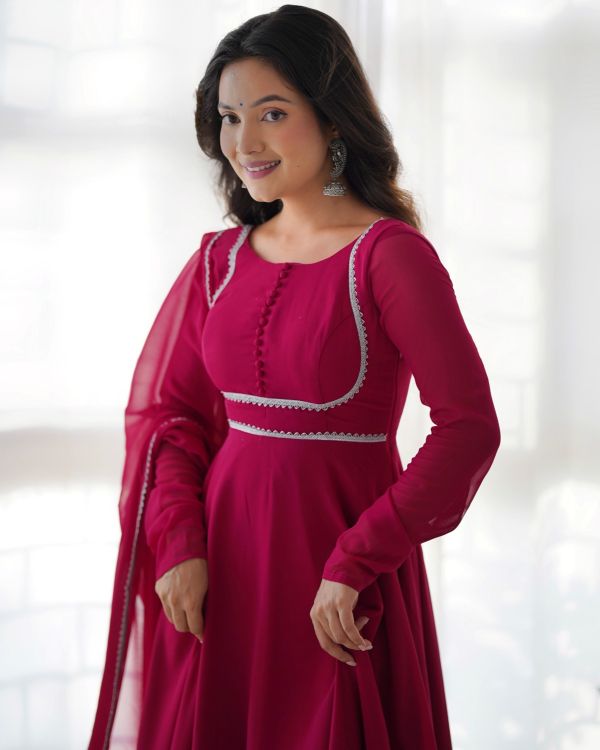 Picture of Designer Pure Soft Georgette Deep Pink Readymade Anarkali Suits