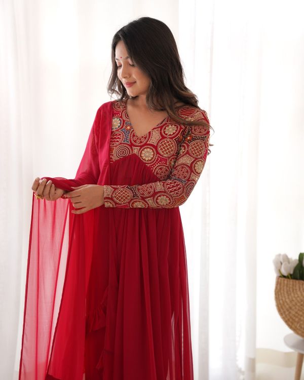 Picture of Exquisite Pure Soft Georgette Red Readymade Anarkali Suits