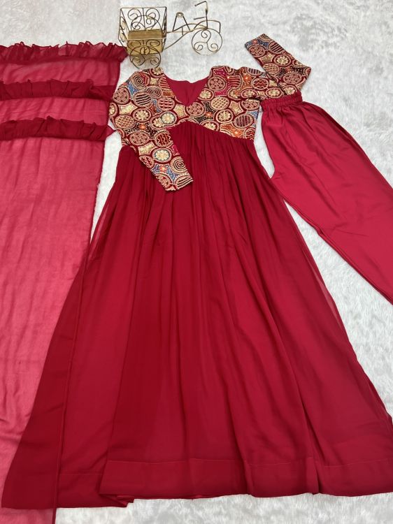 Picture of Exquisite Pure Soft Georgette Red Readymade Anarkali Suits