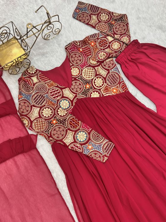 Picture of Exquisite Pure Soft Georgette Red Readymade Anarkali Suits