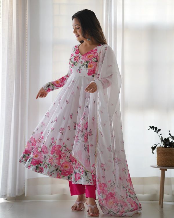 Picture of Taking Pure Soft Organza White Readymade Anarkali Suits