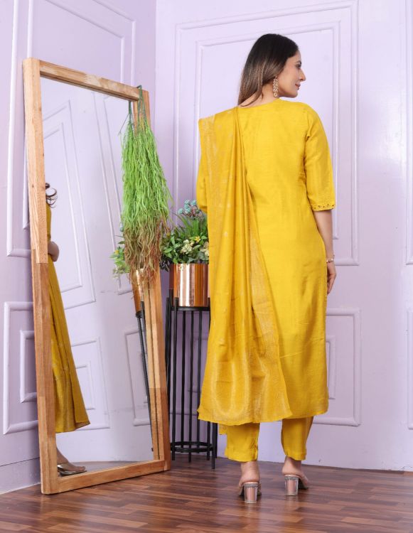 Picture of Gorgeous  Viscose Yellow Readymade  Suit