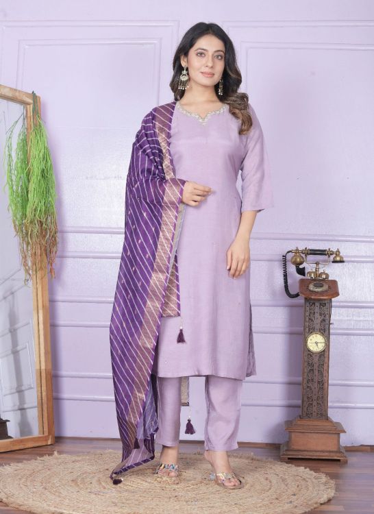 Picture of Beautiful Silk & Pure Viscose Muslin Purple Salwar Suits