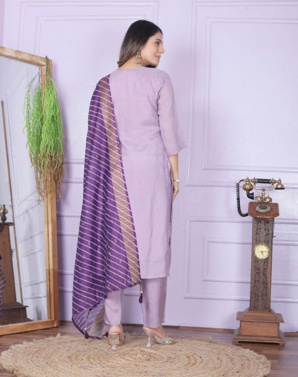 Picture of Beautiful Silk & Pure Viscose Muslin Purple Salwar Suits