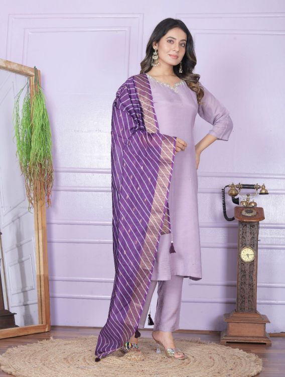 Picture of Beautiful Silk & Pure Viscose Muslin Purple Salwar Suits