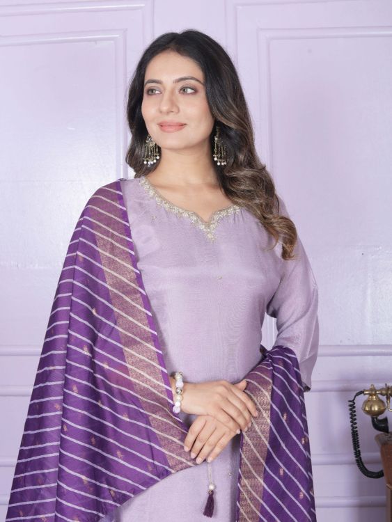 Picture of Beautiful Silk & Pure Viscose Muslin Purple Salwar Suits
