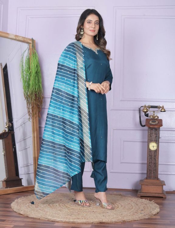 Picture of Shapely Silk & Pure Viscose Muslin Blue Readymade Suits