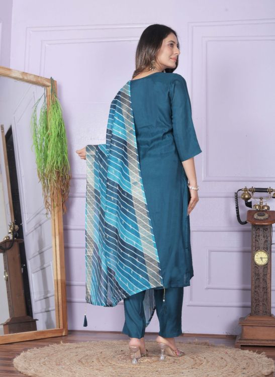 Picture of Shapely Silk & Pure Viscose Muslin Blue Readymade Suits