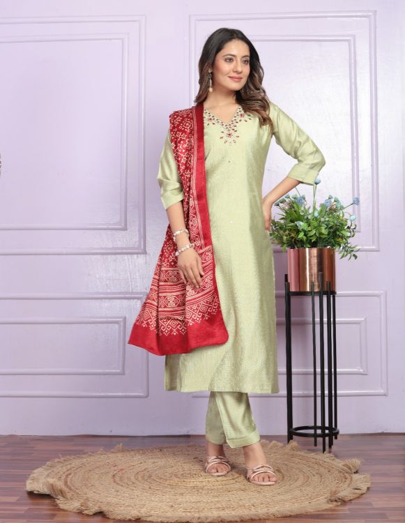 Picture of Designer Party Wear Light Green Readymade Suits