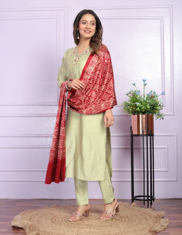 Picture of Designer Party Wear Light Green Readymade Suits