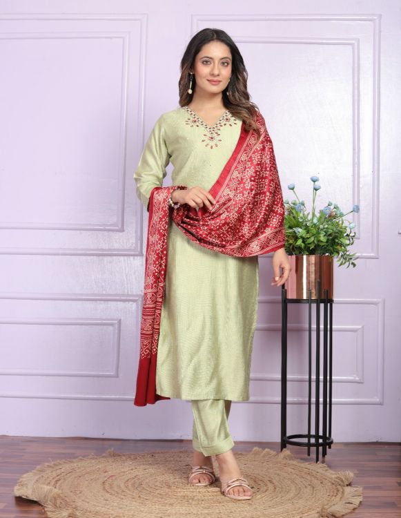 Picture of Designer Party Wear Light Green Readymade Suits