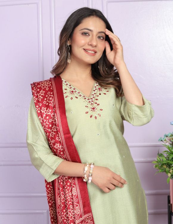 Picture of Designer Party Wear Light Green Readymade Suits