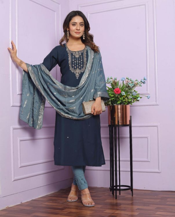 Picture of Superb Silk  Blue Salwar Suits