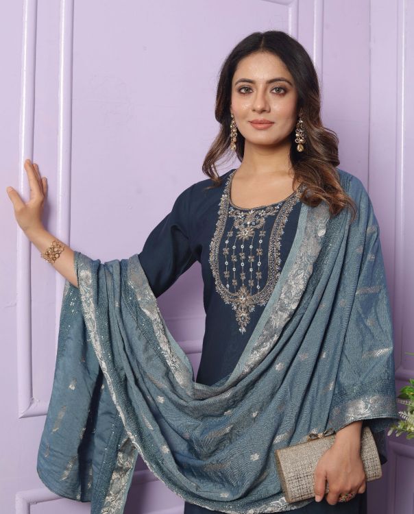 Picture of Superb Silk  Blue Salwar Suits