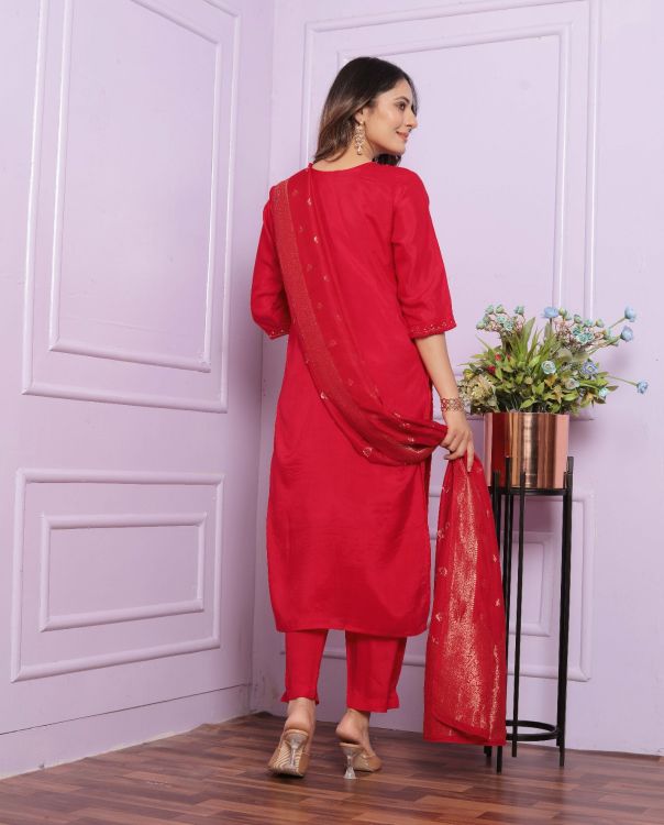 Picture of Well Formed Pure Viscose Muslin Red Salwar Suits
