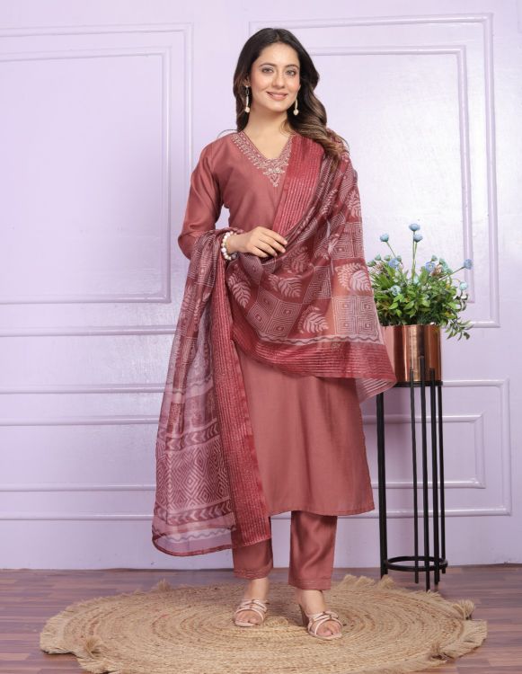 Picture of Grand Silk Light Coral Readymade Suits