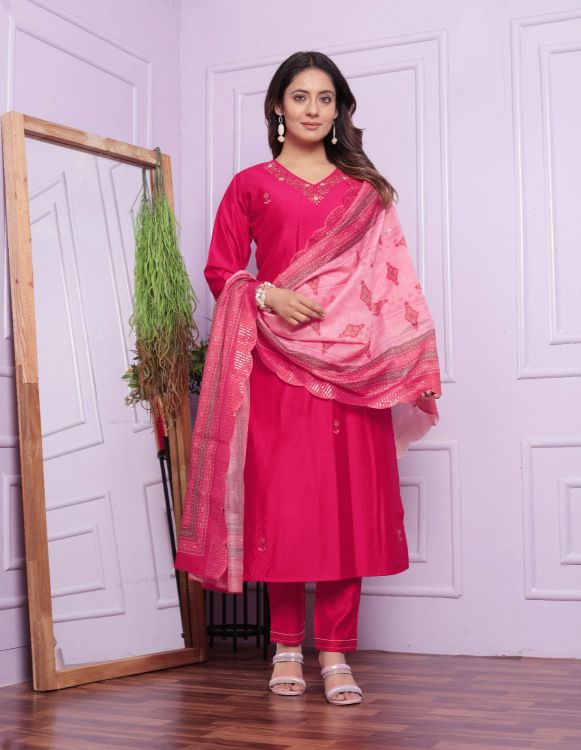 Picture of Fine Viscose Deep Pink Readymade Suits
