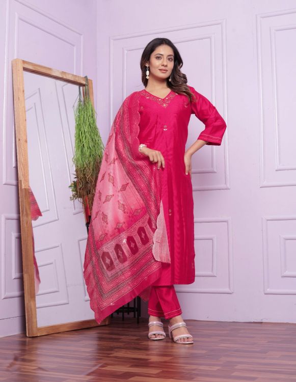 Picture of Fine Viscose Deep Pink Readymade Suits