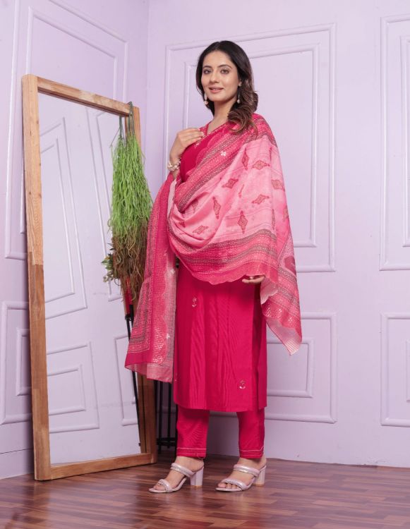 Picture of Fine Viscose Deep Pink Readymade Suits