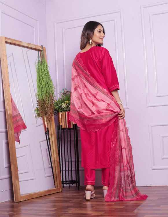 Picture of Fine Viscose Deep Pink Readymade Suits