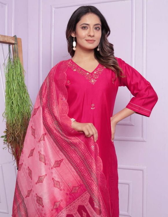 Picture of Fine Viscose Deep Pink Readymade Suits