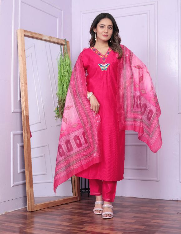 Picture of Charming Viscose Deep Pink Readymade Suits