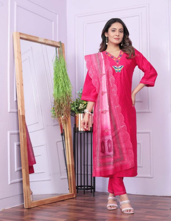 Picture of Charming Viscose Deep Pink Readymade Suits