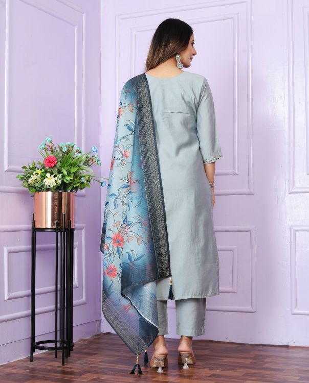 Picture of Light Sky Blue Modal Silk  Readymade Suit