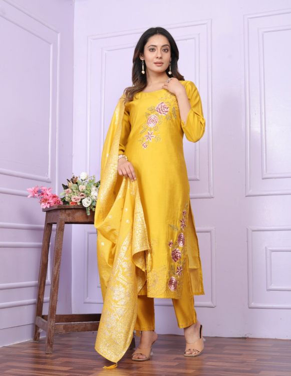 Picture of Alluring Silk Yellow Salwar Suits