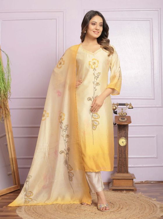 Picture of Designer Function Wear  Lemon Chiffon Readymade Suits