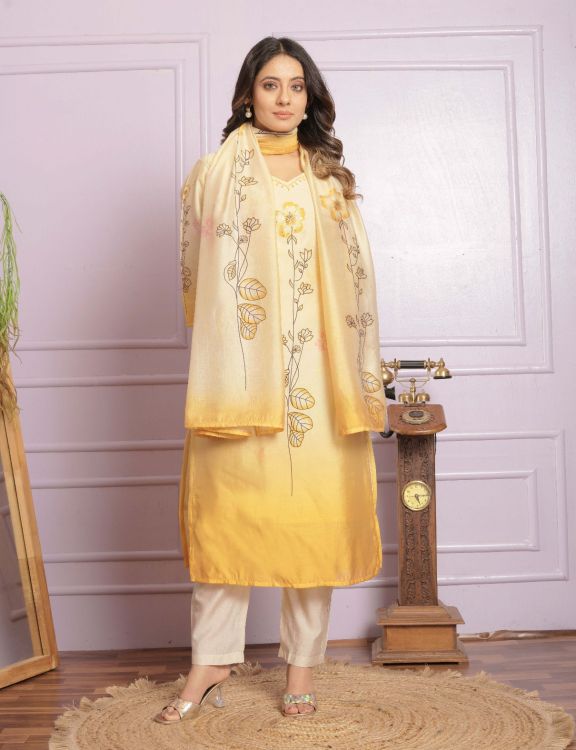 Picture of Designer Function Wear  Lemon Chiffon Readymade Suits