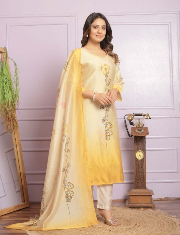 Picture of Designer Function Wear  Lemon Chiffon Readymade Suits